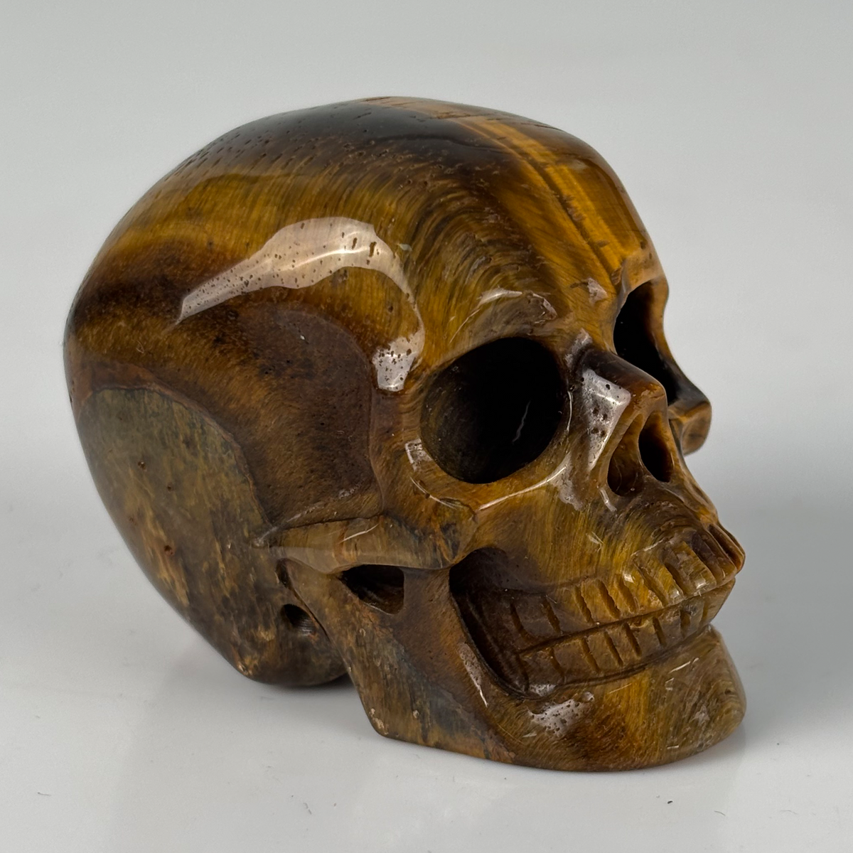 2" Tiger Eye Crystal Skull - Pattern D