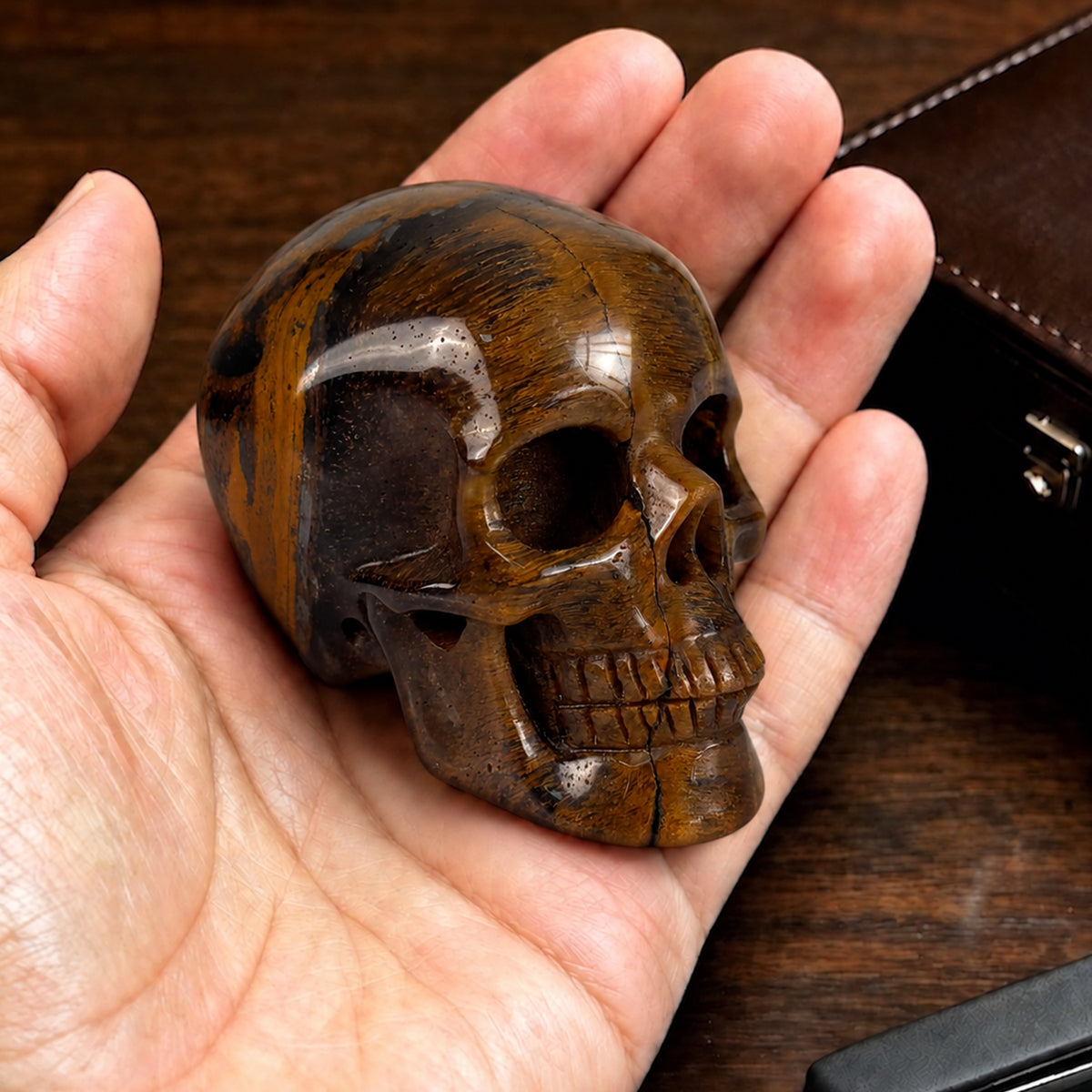 2" Tiger Eye Crystal Skull - Pattern F