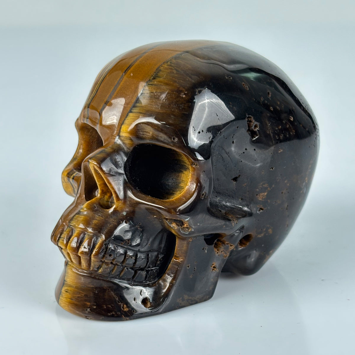 3" Tiger Eye Crystal Skull - Pattern A