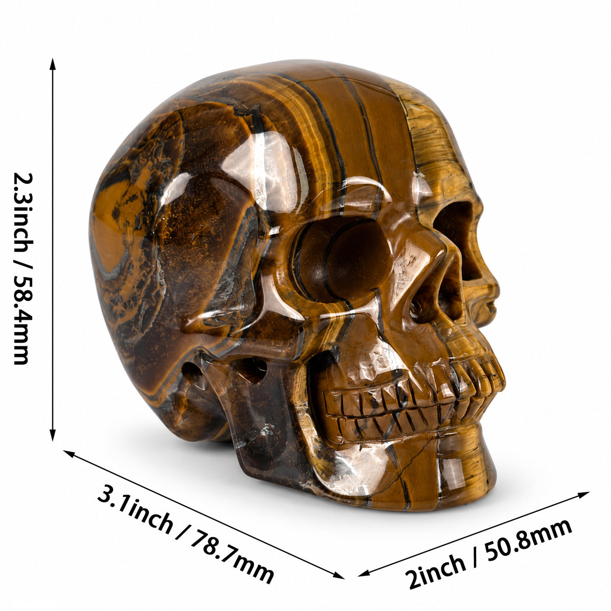 3" Tiger Eye Crystal Skull - Pattern A