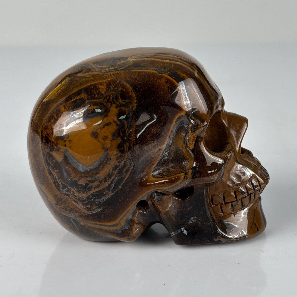 3" Tiger Eye Crystal Skull - Pattern A
