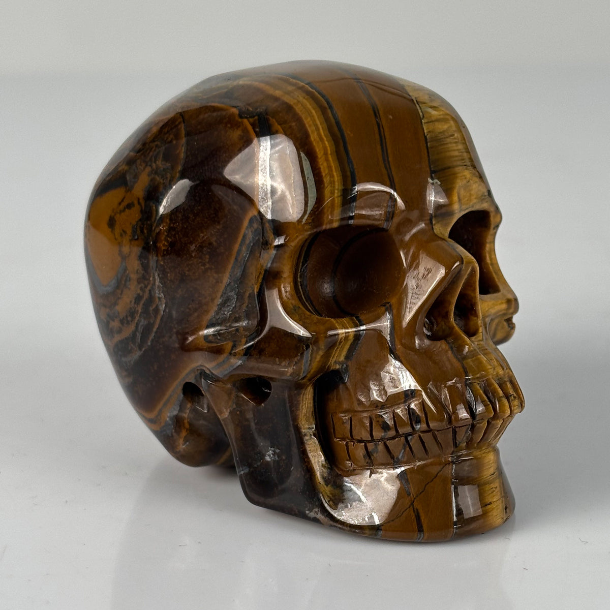 3" Tiger Eye Crystal Skull - Pattern A