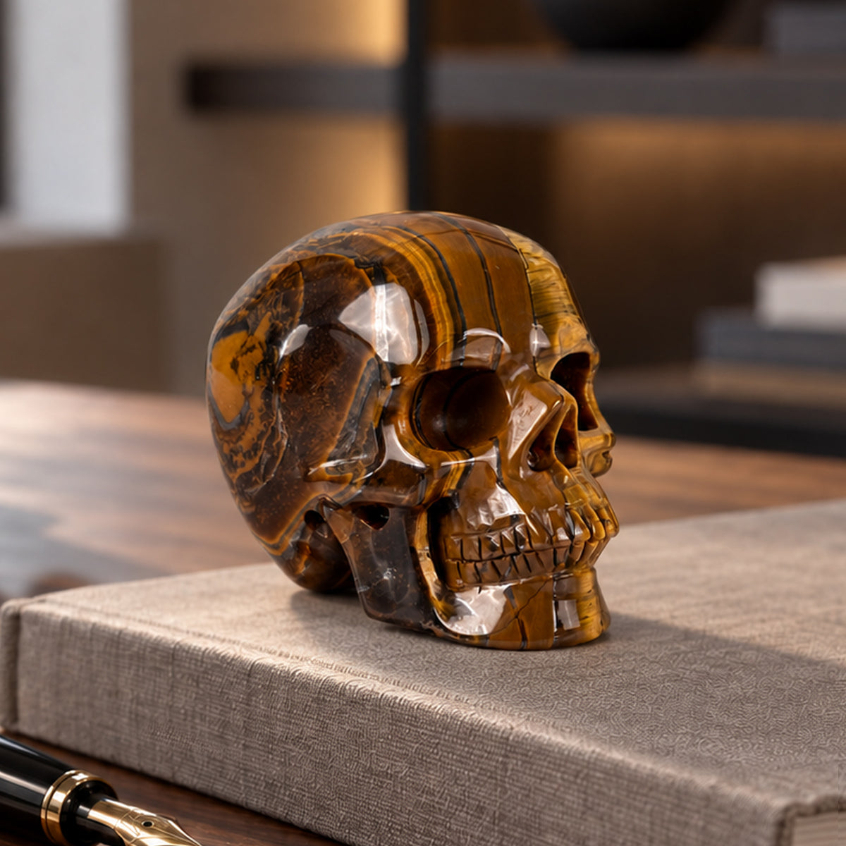 3" Tiger Eye Crystal Skull - Pattern A