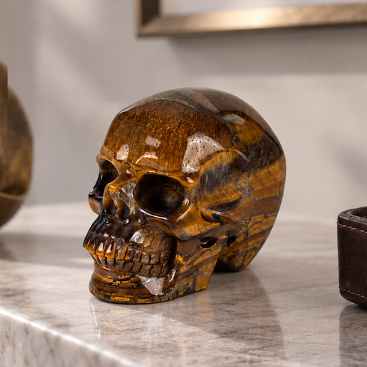 3" Tiger Eye Crystal Skull - Pattern B