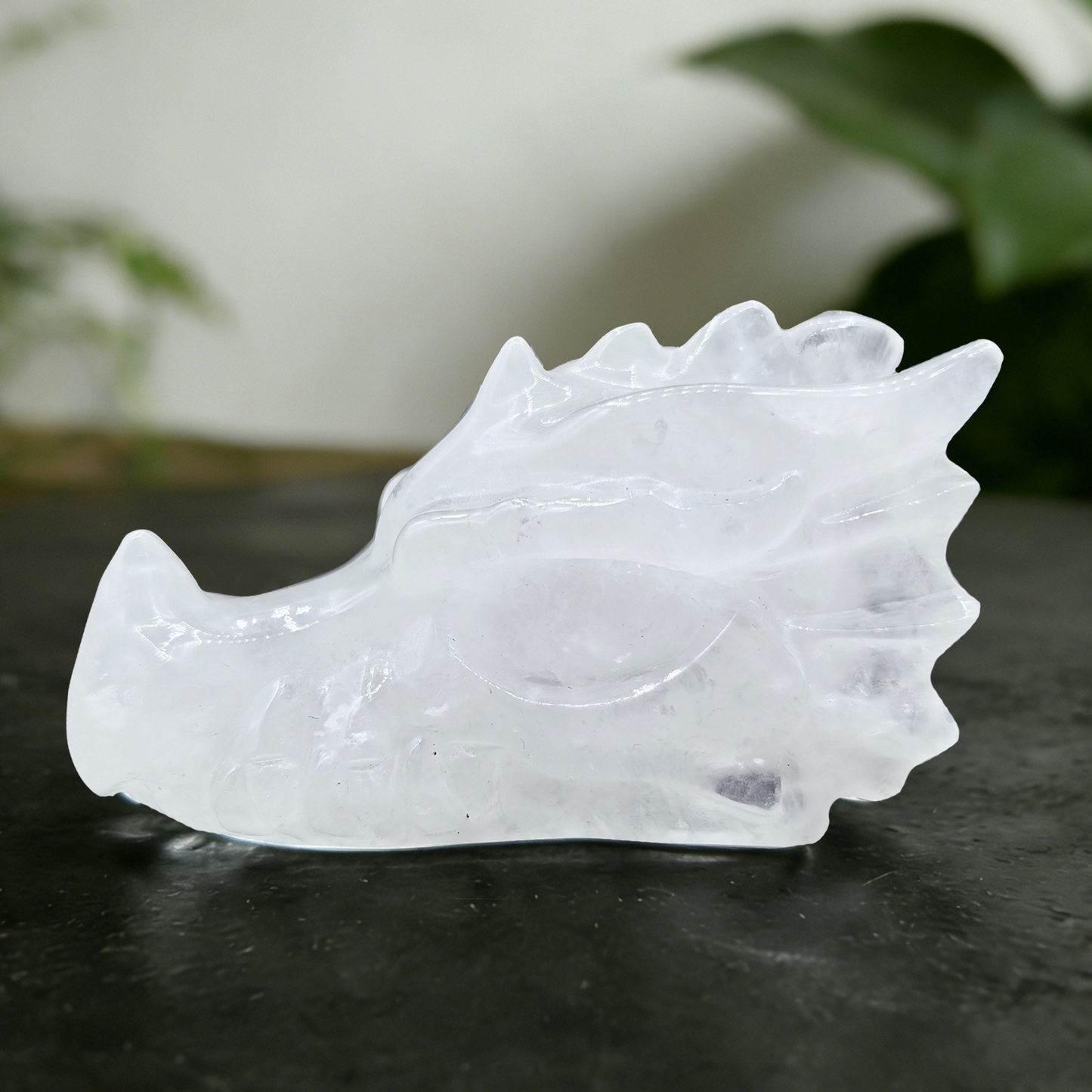 2 inch Angolan Quartz Chinese Dragon Skull - Natrual Angolan Quartz Carving