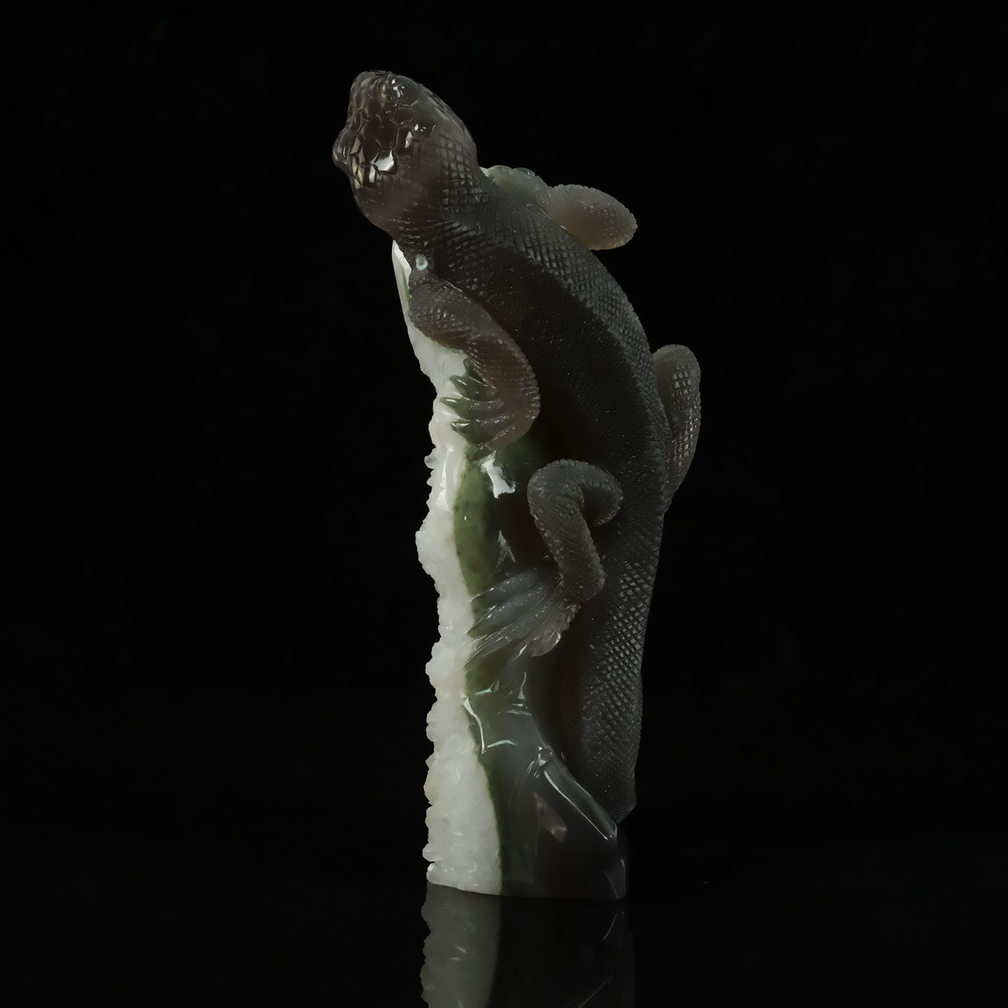 White Quartz Cluster Lizard Carving - Hand Carved Natural Crystal