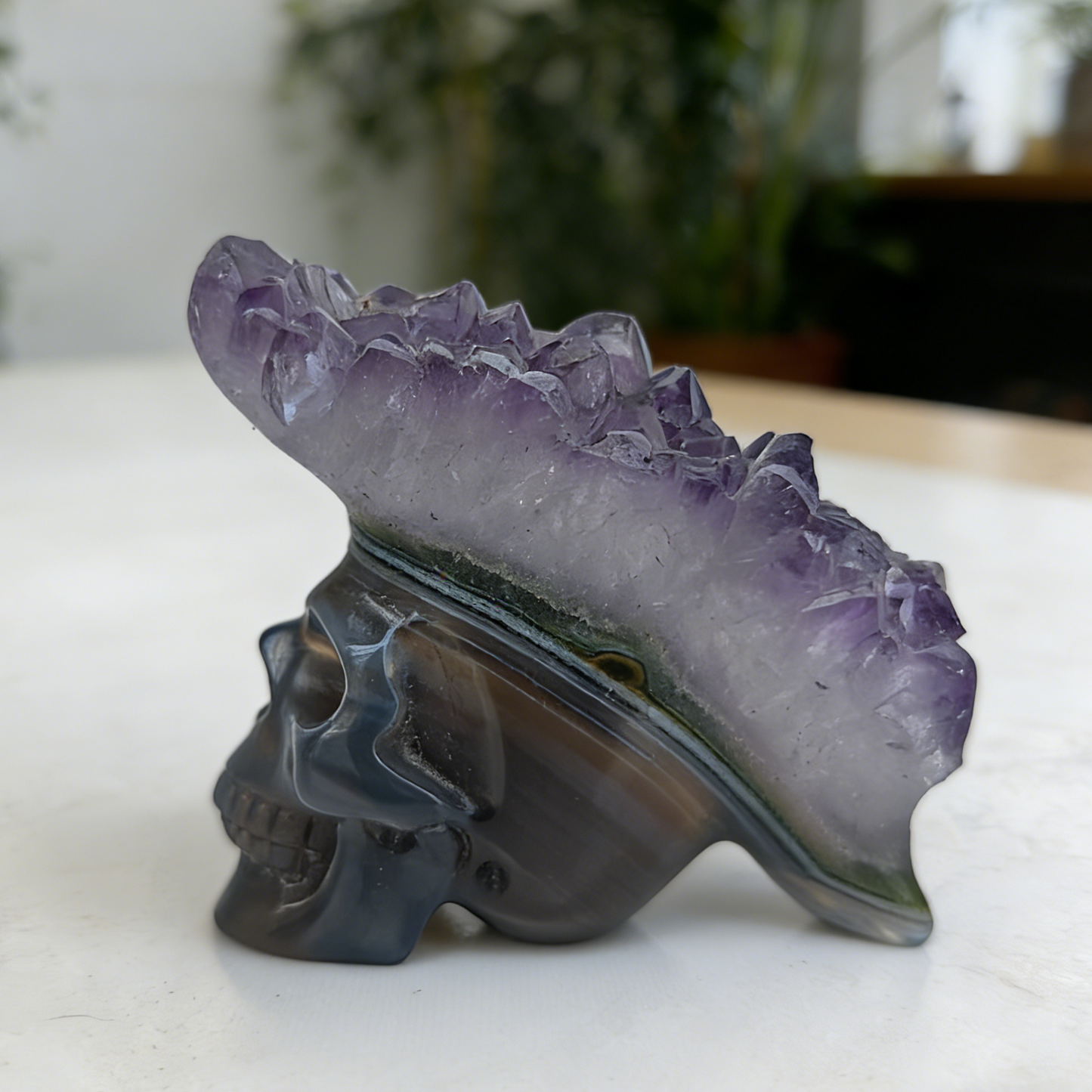 1.69 inch Amethyst Cluster Crown Crystal Skull - Hand Carved Natrual Crystal