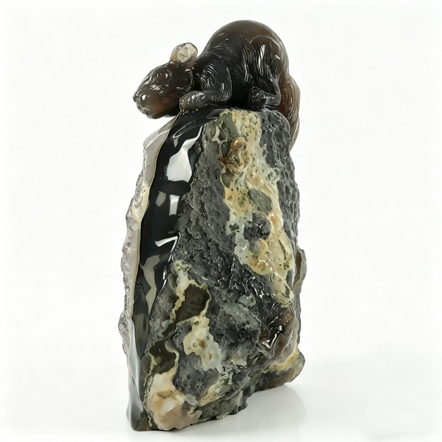Amethyst Geode Cluster Squirrel Carving - Hand Carved Natural Crystal