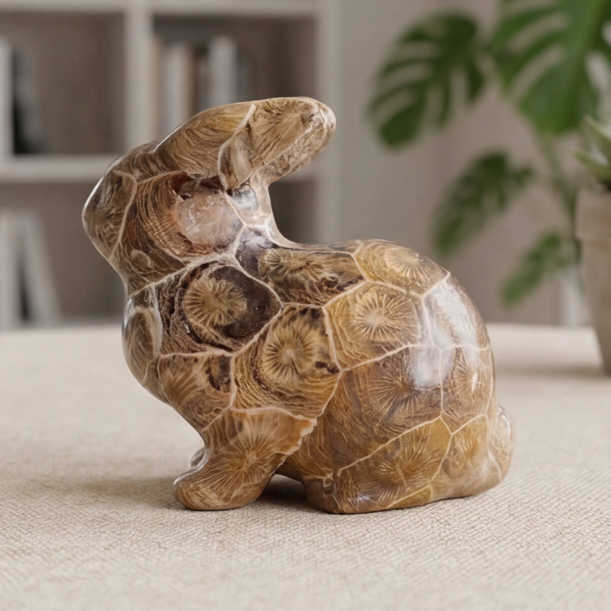 Coral Fossil Rabbit Carving – Hand Carved Natrual Stone