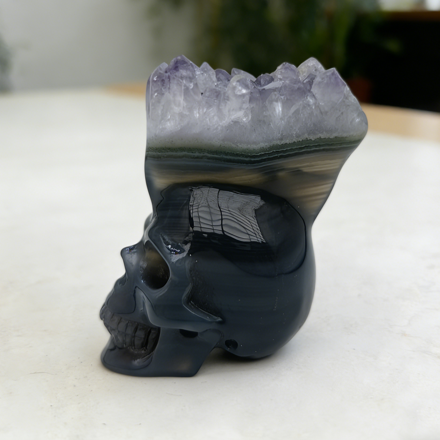 2.13 inch Amethyst Cluster Crown Crystal Skull - Hand Carved Natrual Crystal