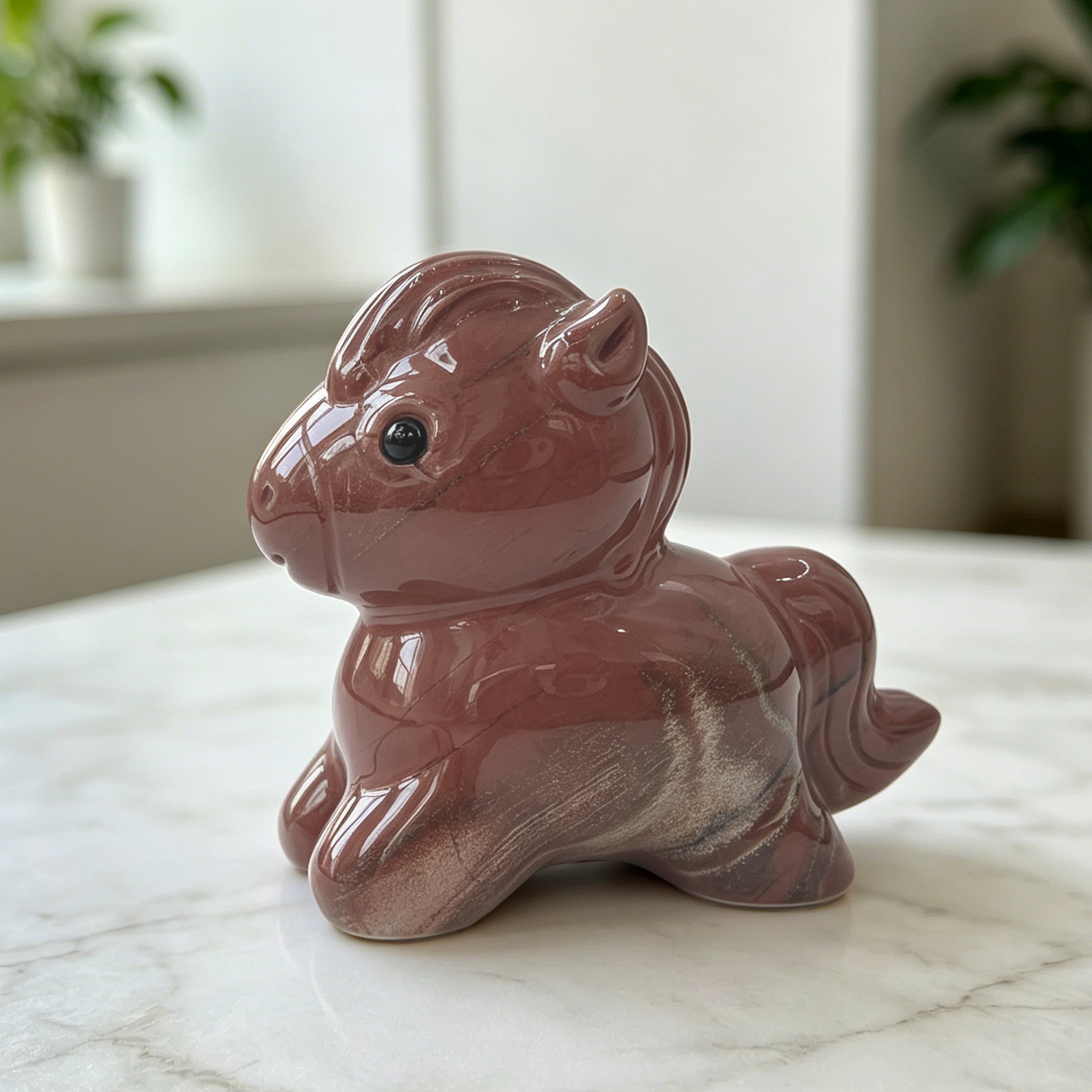Red Jasper Cartoon Pony Carving - Hand Carved Natural Stone