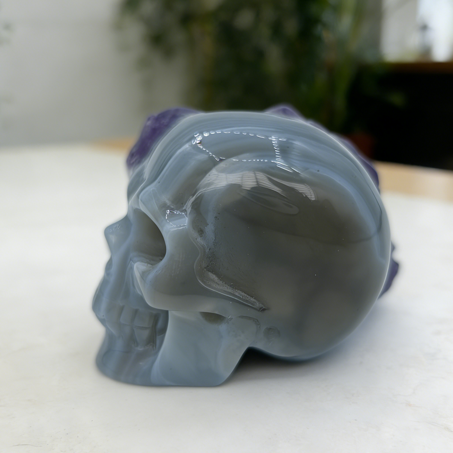 2 inch Amethyst Cluster Half Face Crystal Skull-Hand Ceved Natrual Crystal