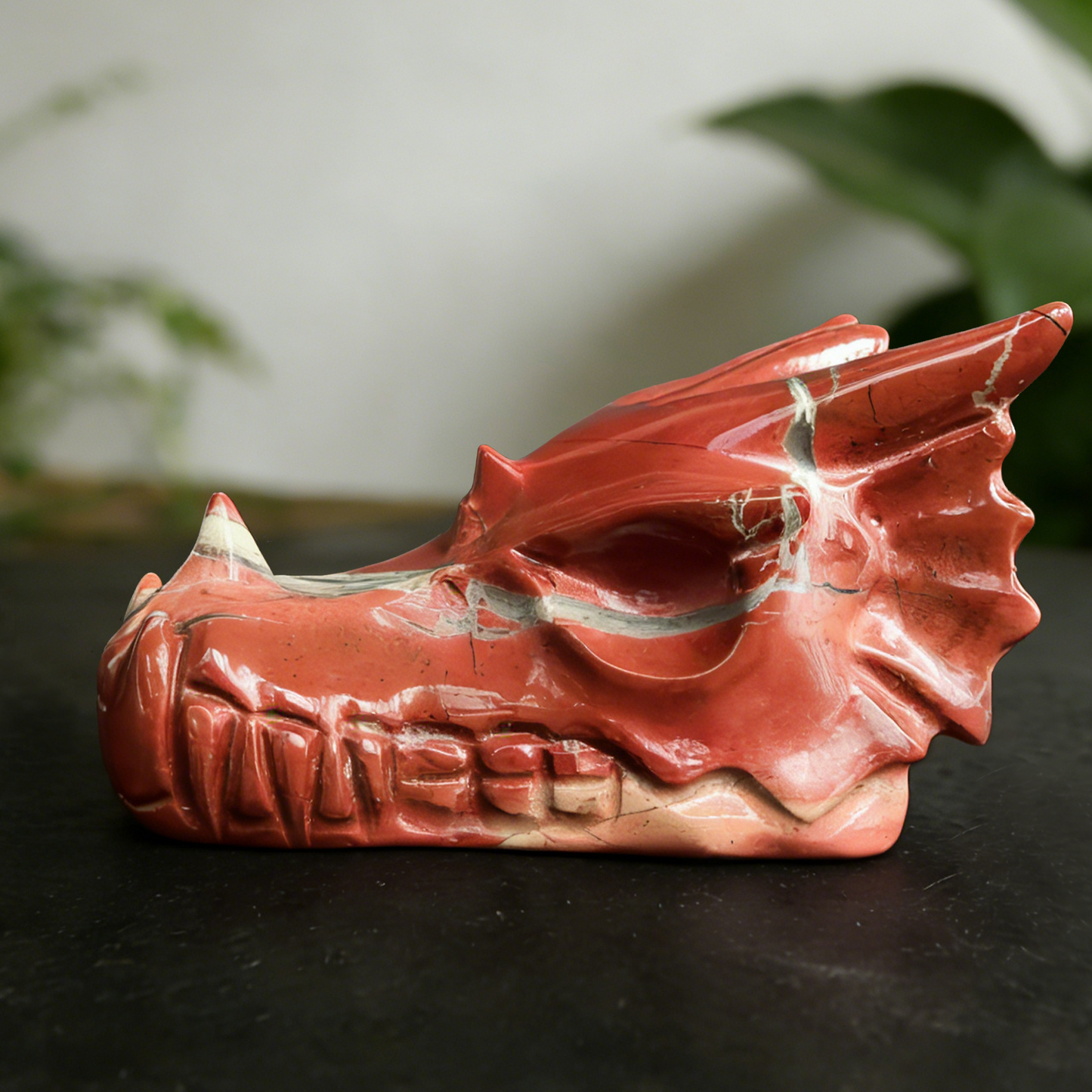 2.5 inch Red Jasper Chinese Dragon Skull Jade Sculpture- Hand Craved Natrual Jasper