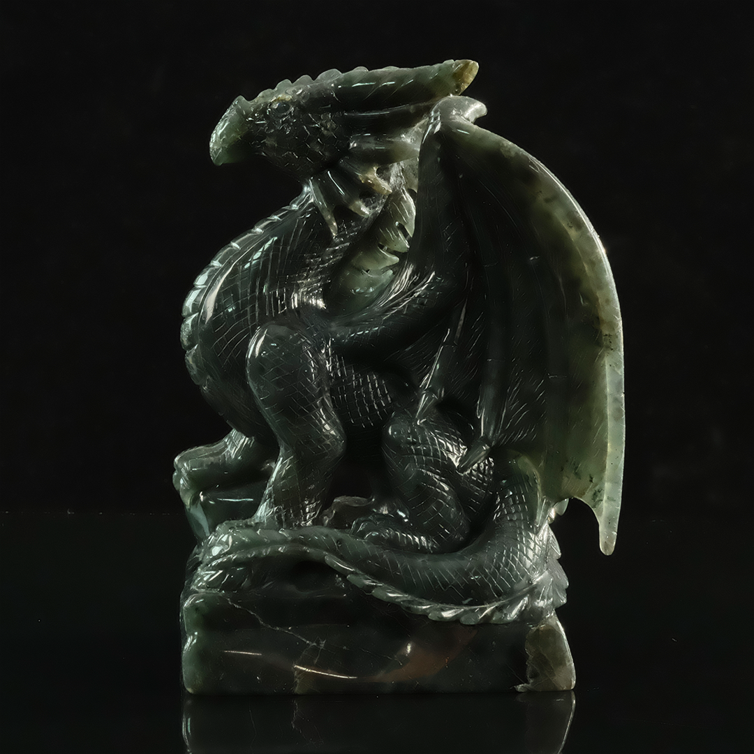 Labradorite Winged Dragon - Hand-Carved Natural Stone Sculpture