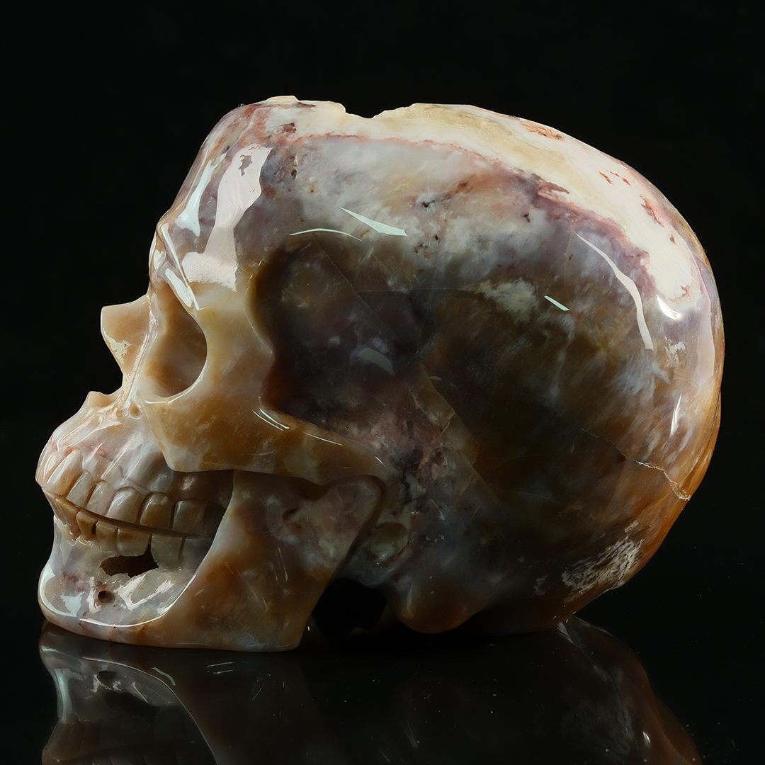 Yellow Chalcedony Geode Skull - Hand Carved Honey Gemstone
