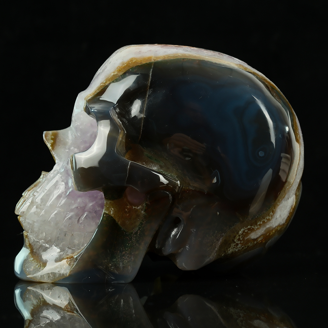 Amethyst Geode Skull - Hand Carved Natrual Crystal