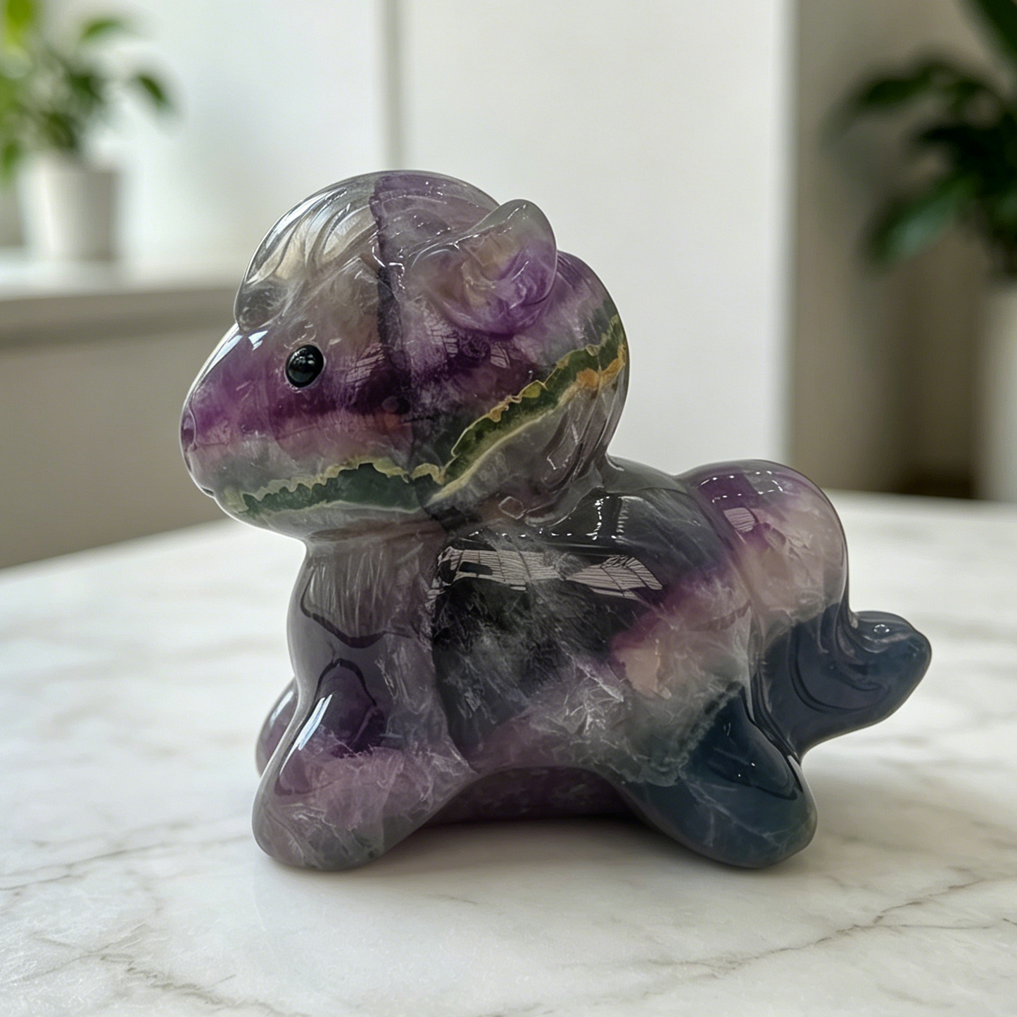 Fluorite Cartoon Pony Jade Carving - Hand Carved Natrual Jade