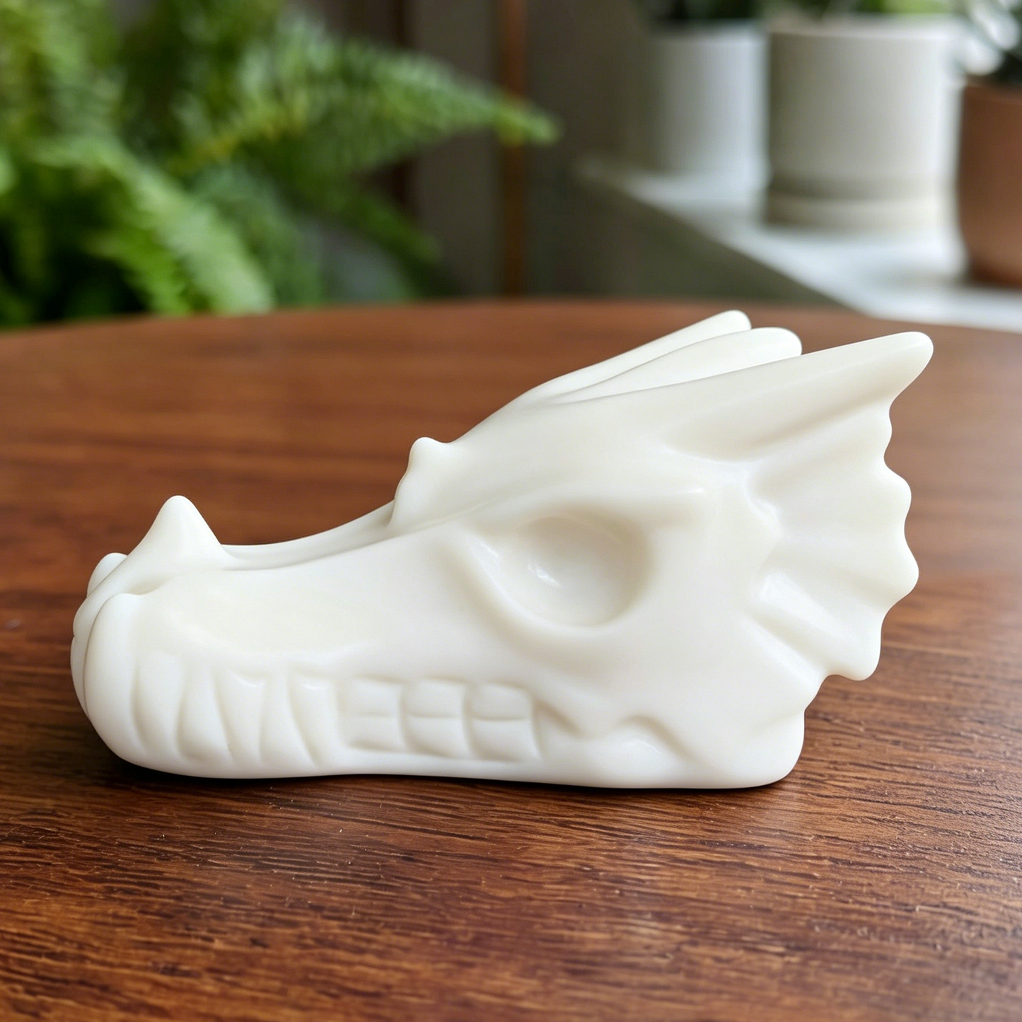 4.2 inch Ivory Jade Chinese Dragon Skull - Hand Carved Natrual Jade Sculpture