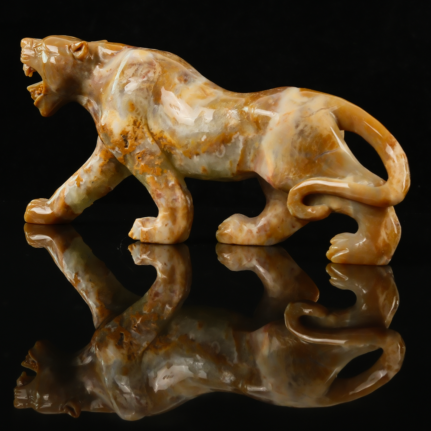 Yellow Chalcedony Leopard Carving - Hand Carved Natural Stone
