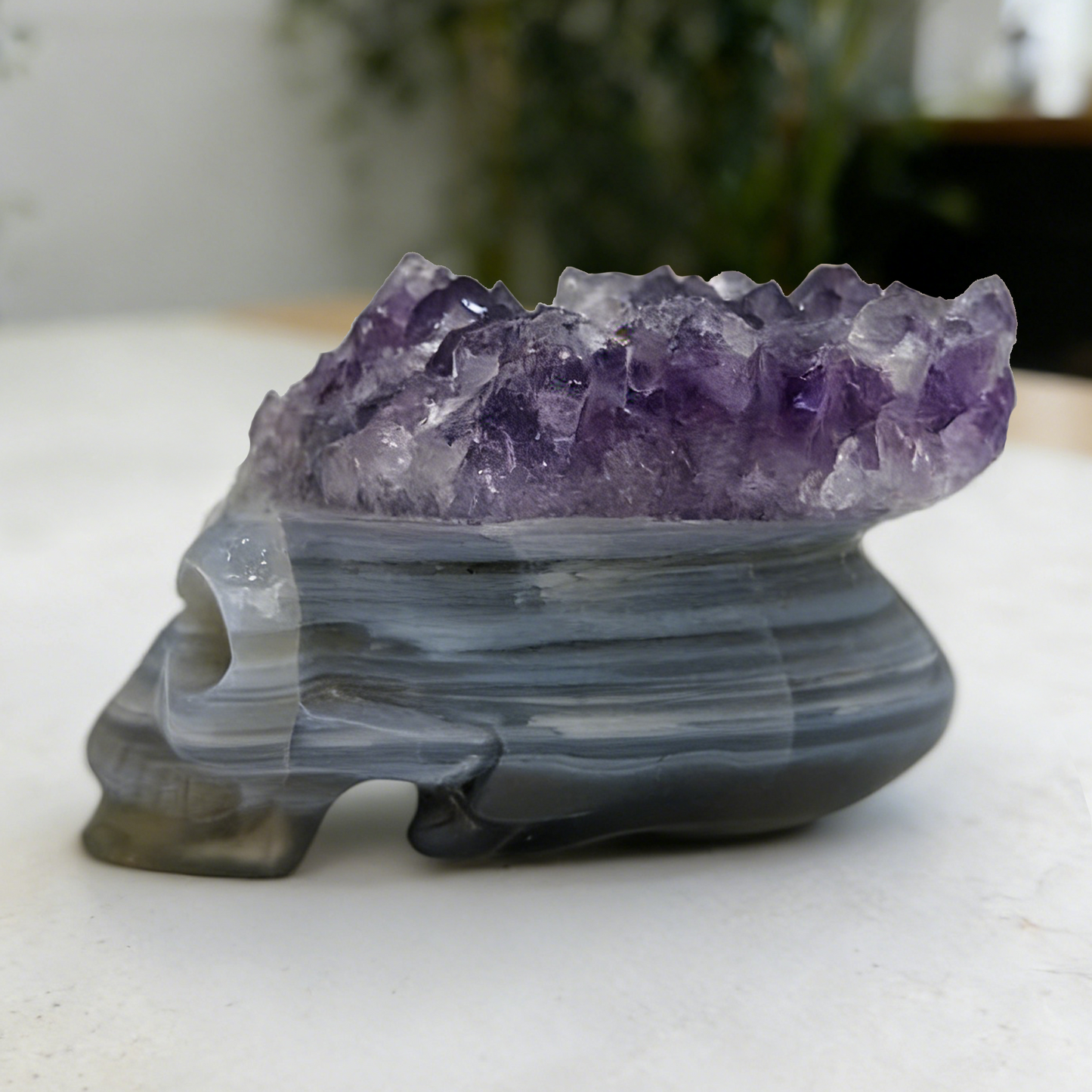 2 inch Amethyst Cluster Crown Crystal Skull - Hand Carved Natrual Crystal