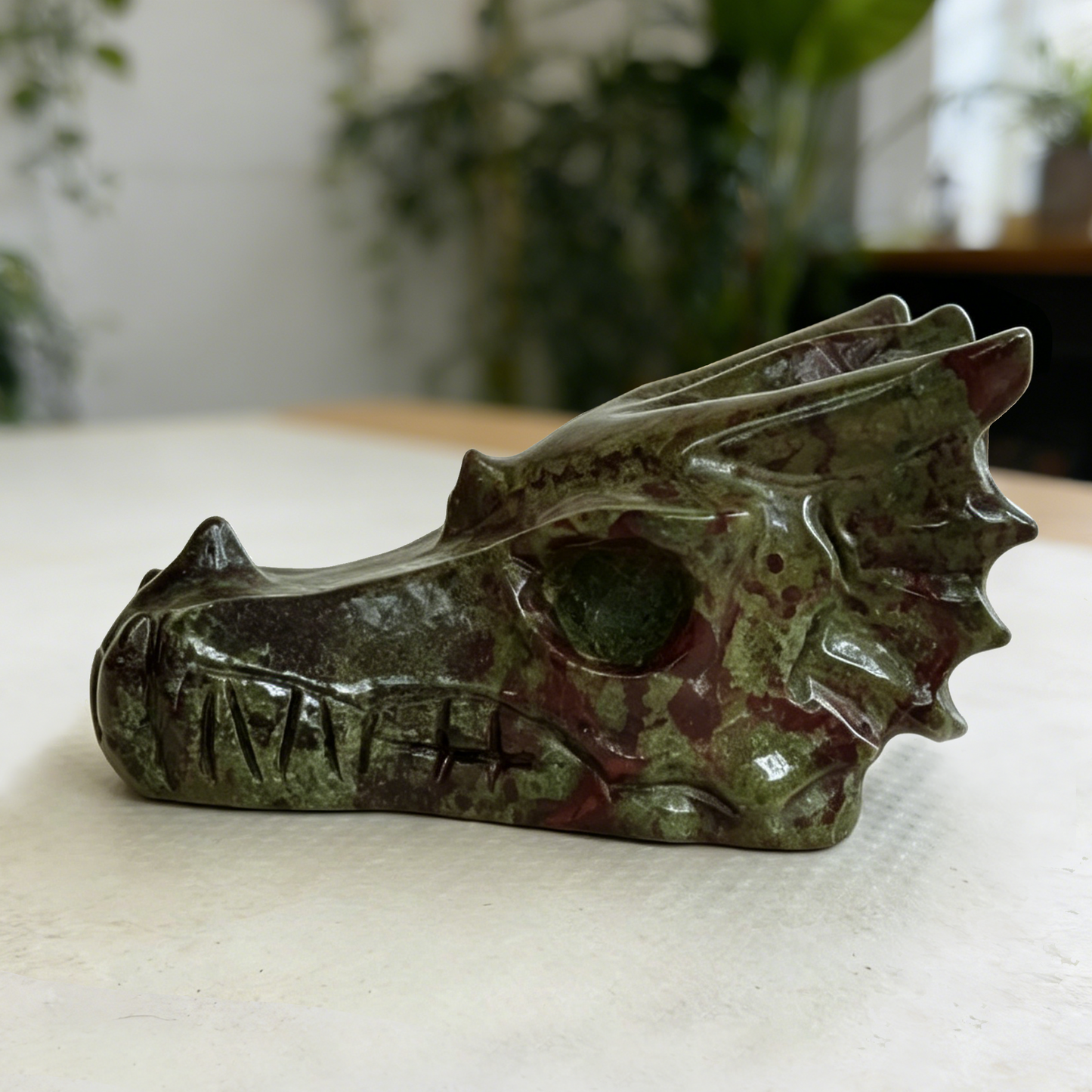 2 inch Dragon Bloodstone Chinese Dragon Skull - Hand Carved Natrual Blood Jasper