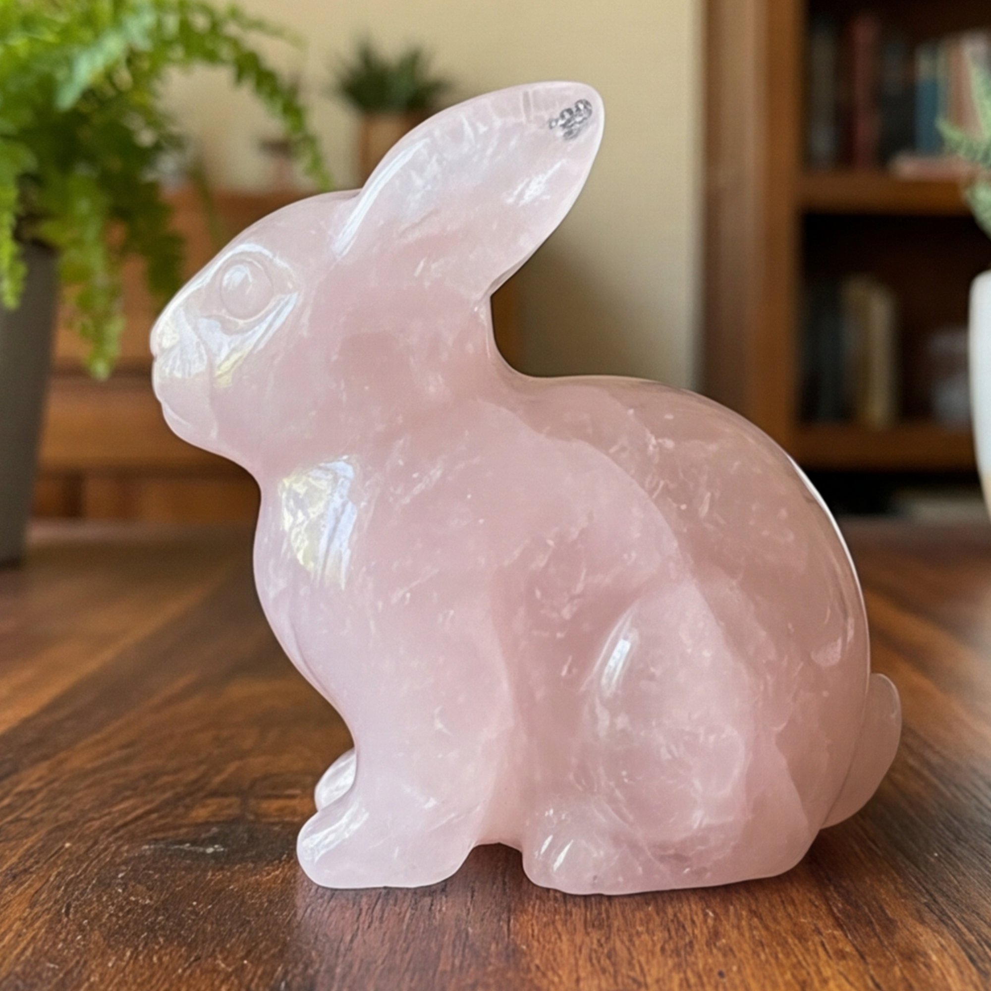 Rose Quartz Rabbit Carving - Hand Carved Natrual Crystal