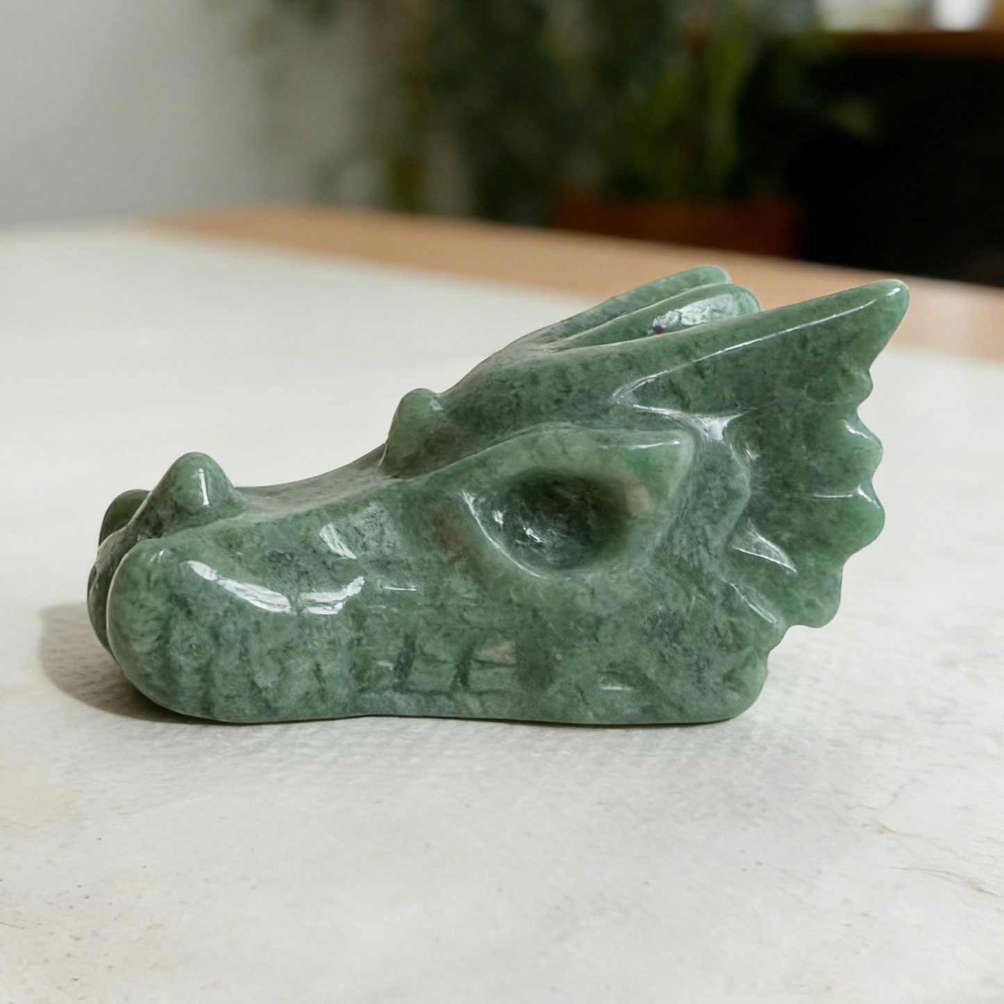 2.5 inch Green Aventurine Chinese Dragon Skull - Hand Carved Natrual Jade Sculpture