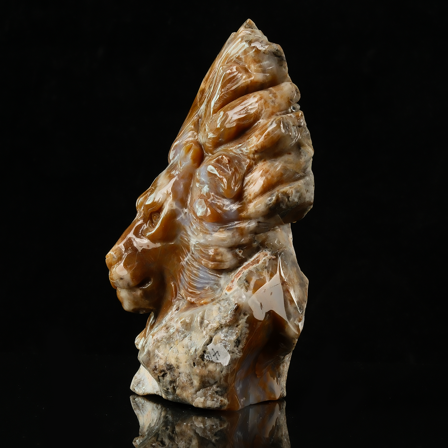 Yellow Chalcedony Lion Head Carving - Hand Carved Natural Stone