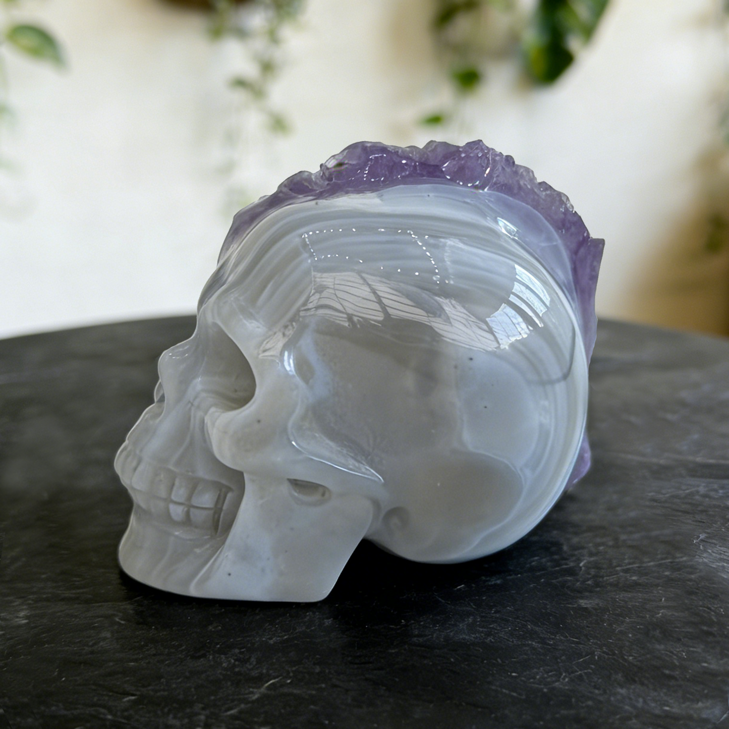 2 inch Amethyst Cluster Half Face Crystal Skull-Hand Ceved Natrual Crystal