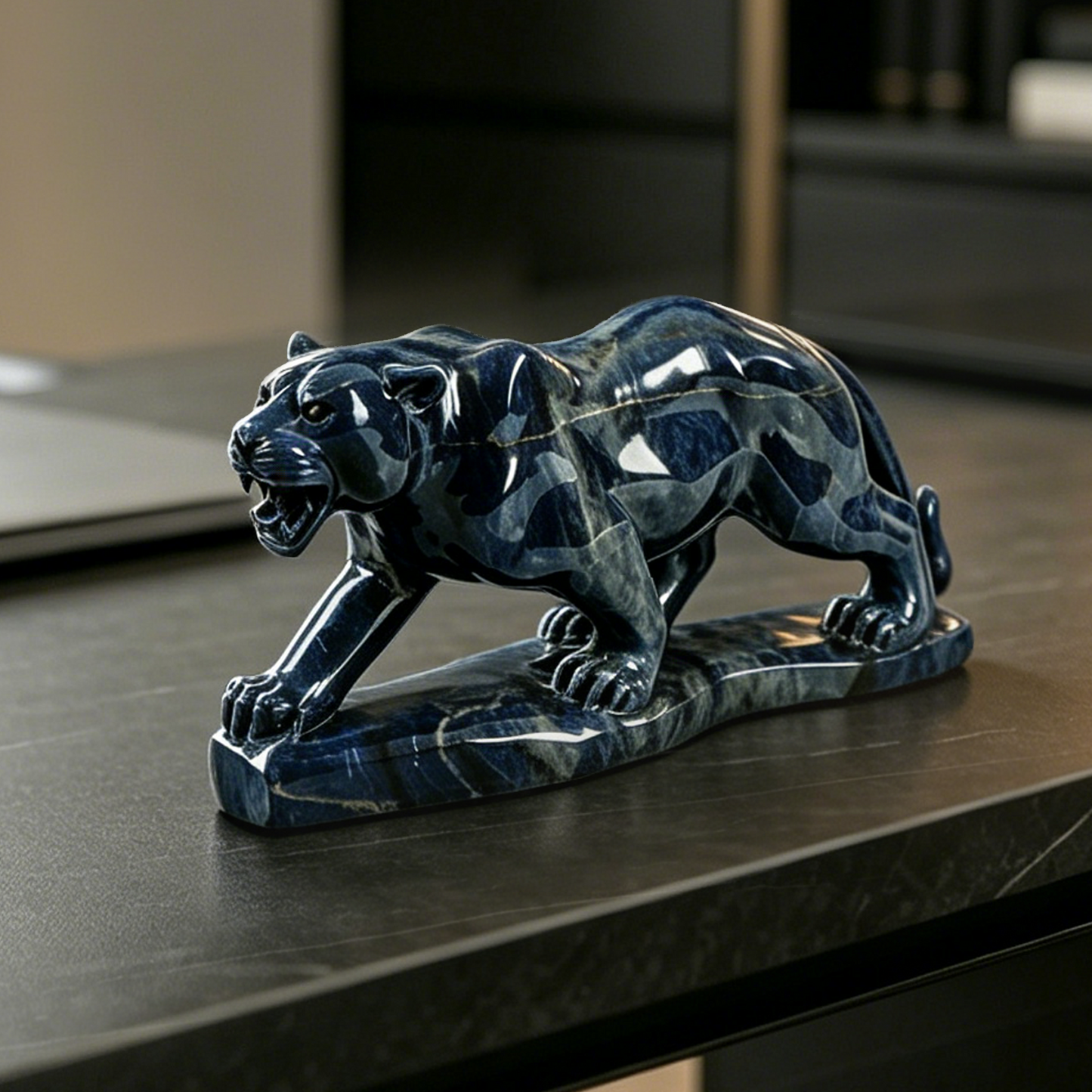 Blue Sodalite Leopard Sculpture - Hand Carved Natural Stone