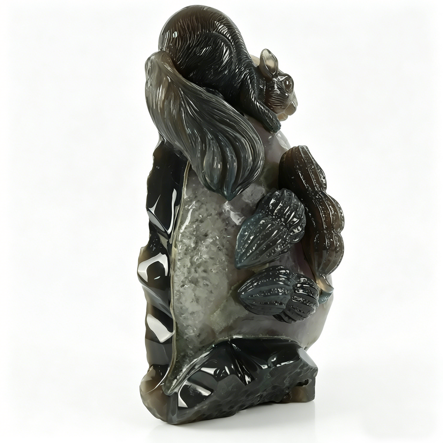 Amethyst Geode Cluster Squirrel Carving - Hand Carved Natural Crystal