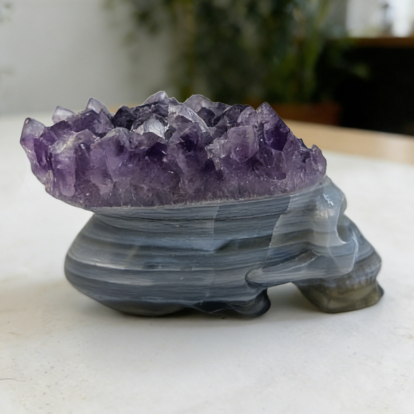 2 inch Amethyst Cluster Crown Crystal Skull - Hand Carved Natrual Crystal