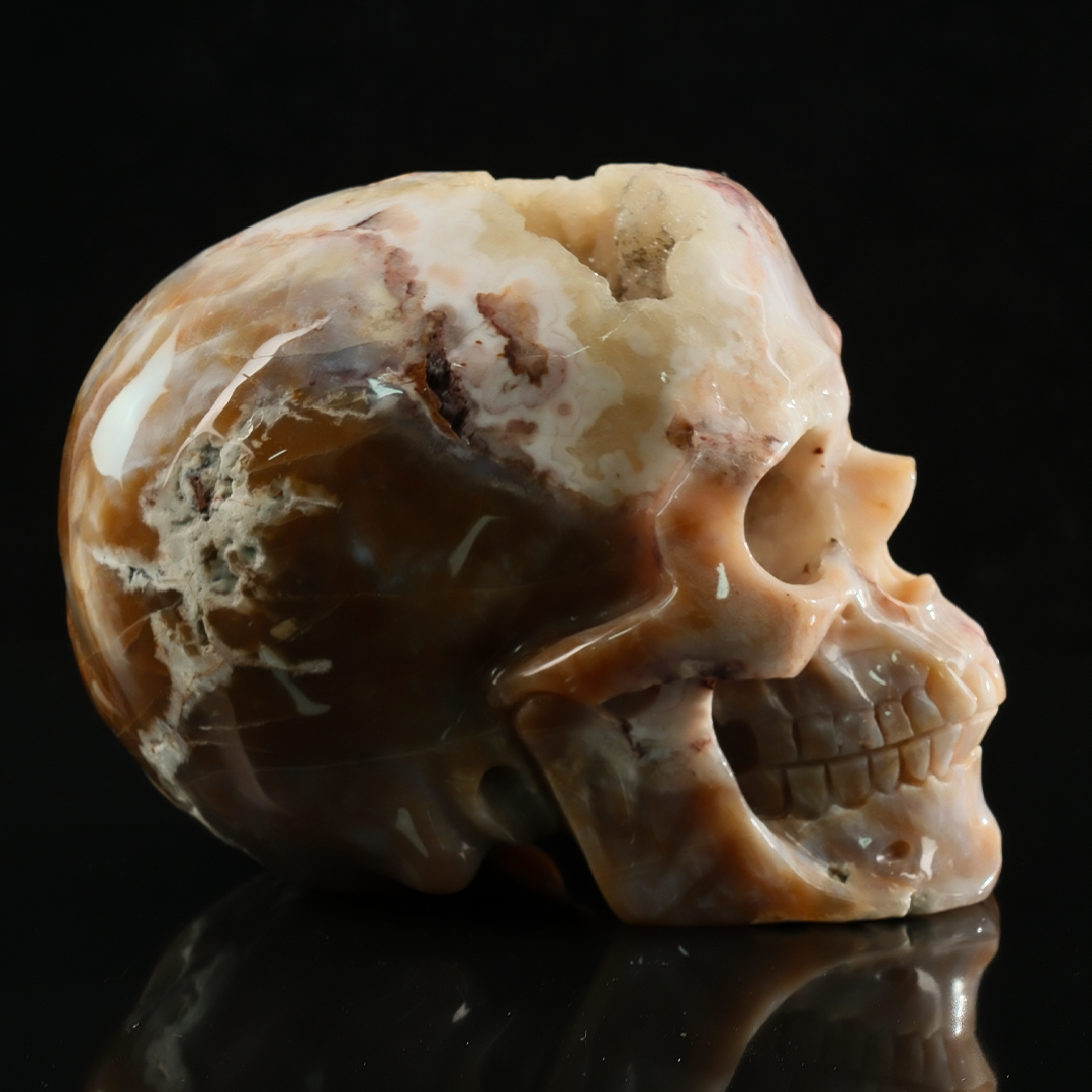Yellow Chalcedony Geode Skull - Hand Carved Honey Gemstone