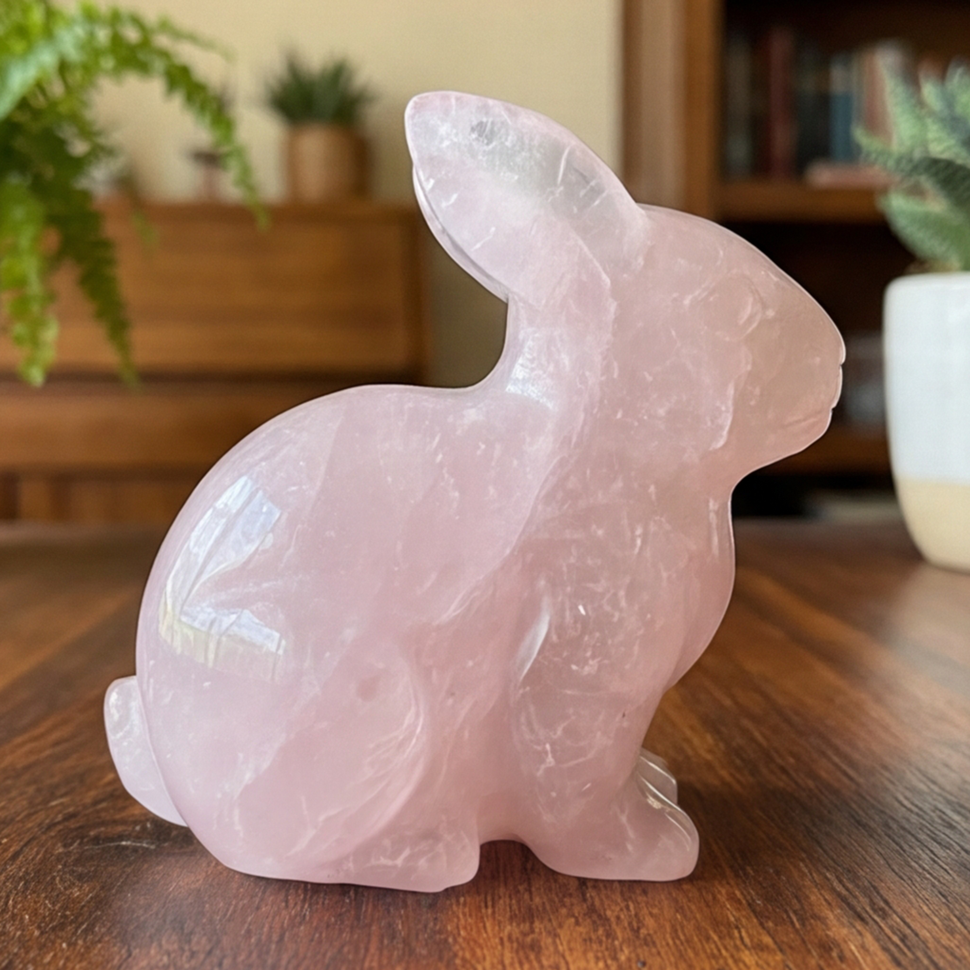 Rose Quartz Rabbit Carving - Hand Carved Natrual Crystal