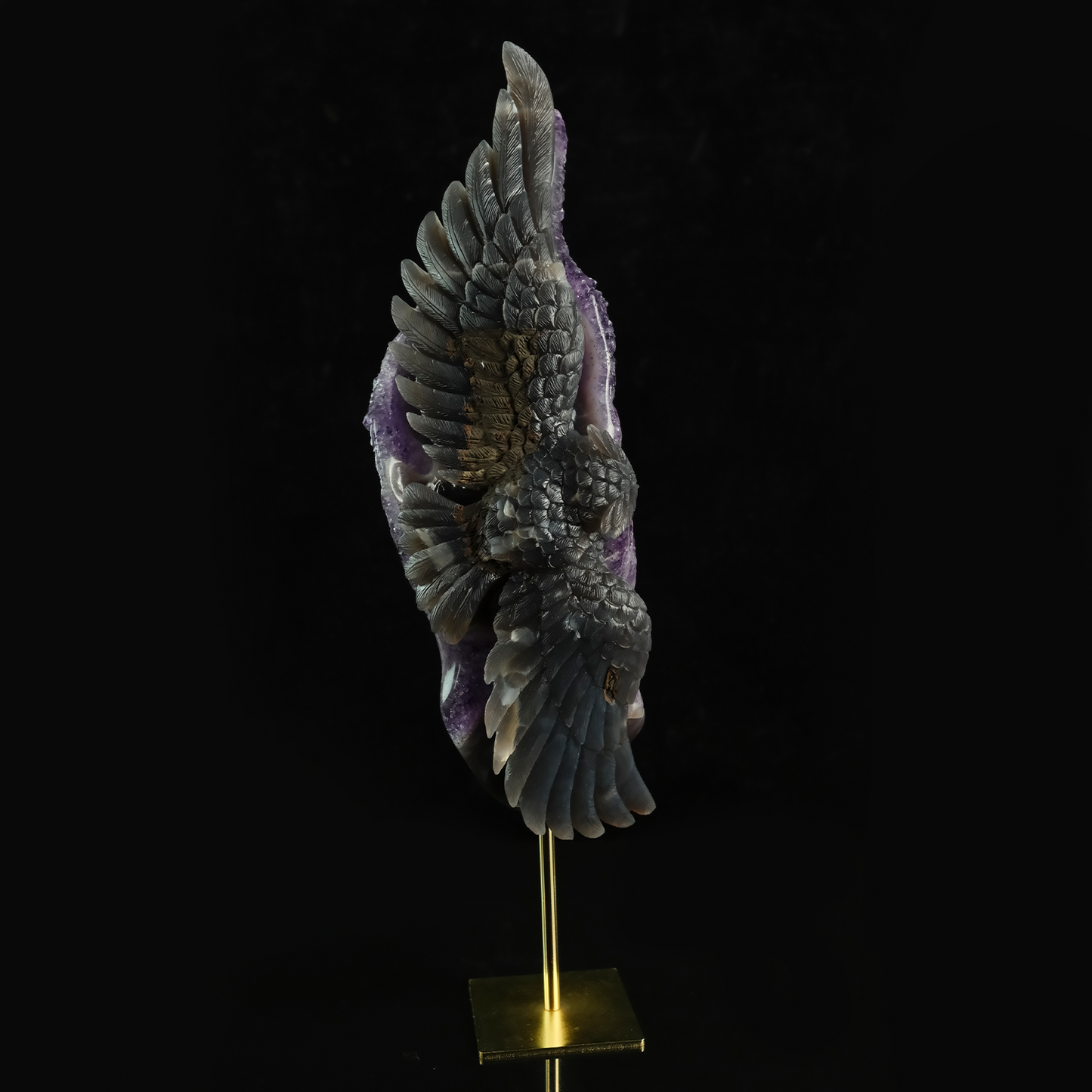 Large Amethyst Cluster Owl Sculpture - Hand Carved Natural Stone