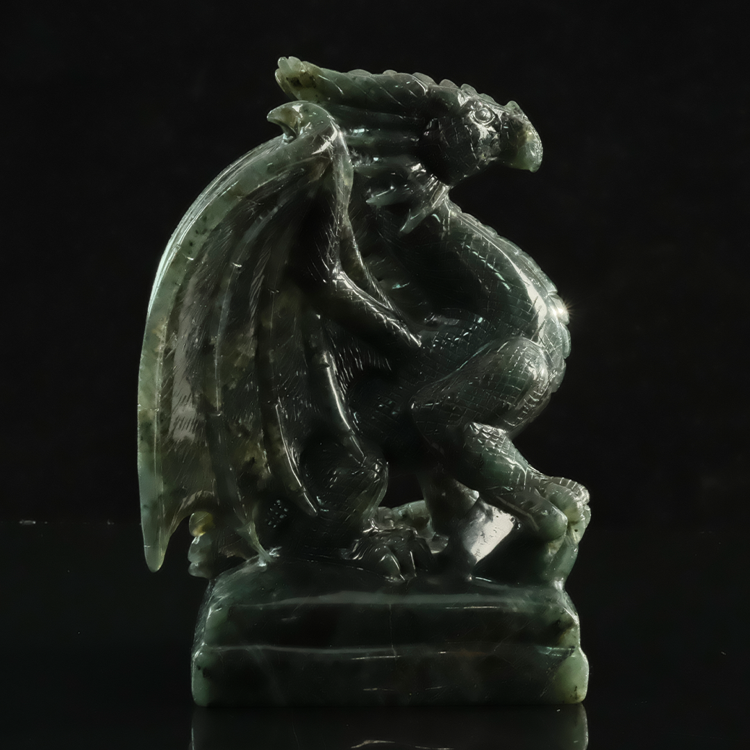 Labradorite Winged Dragon - Hand-Carved Natural Stone Sculpture