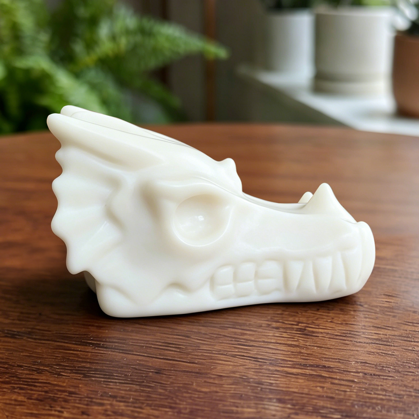 4.2 inch Ivory Jade Chinese Dragon Skull - Hand Carved Natrual Jade Sculpture