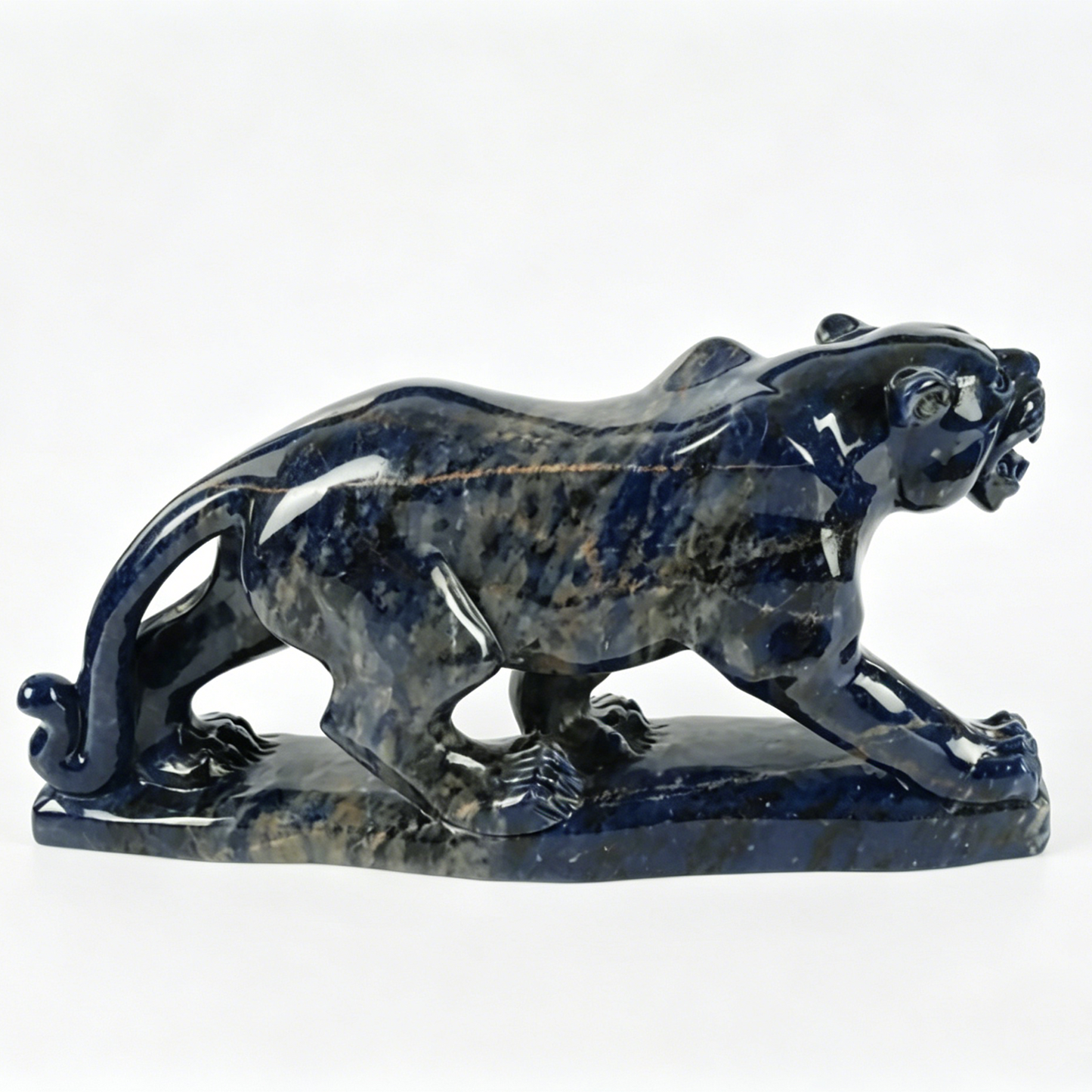 Blue Sodalite Leopard Sculpture - Hand Carved Natural Stone