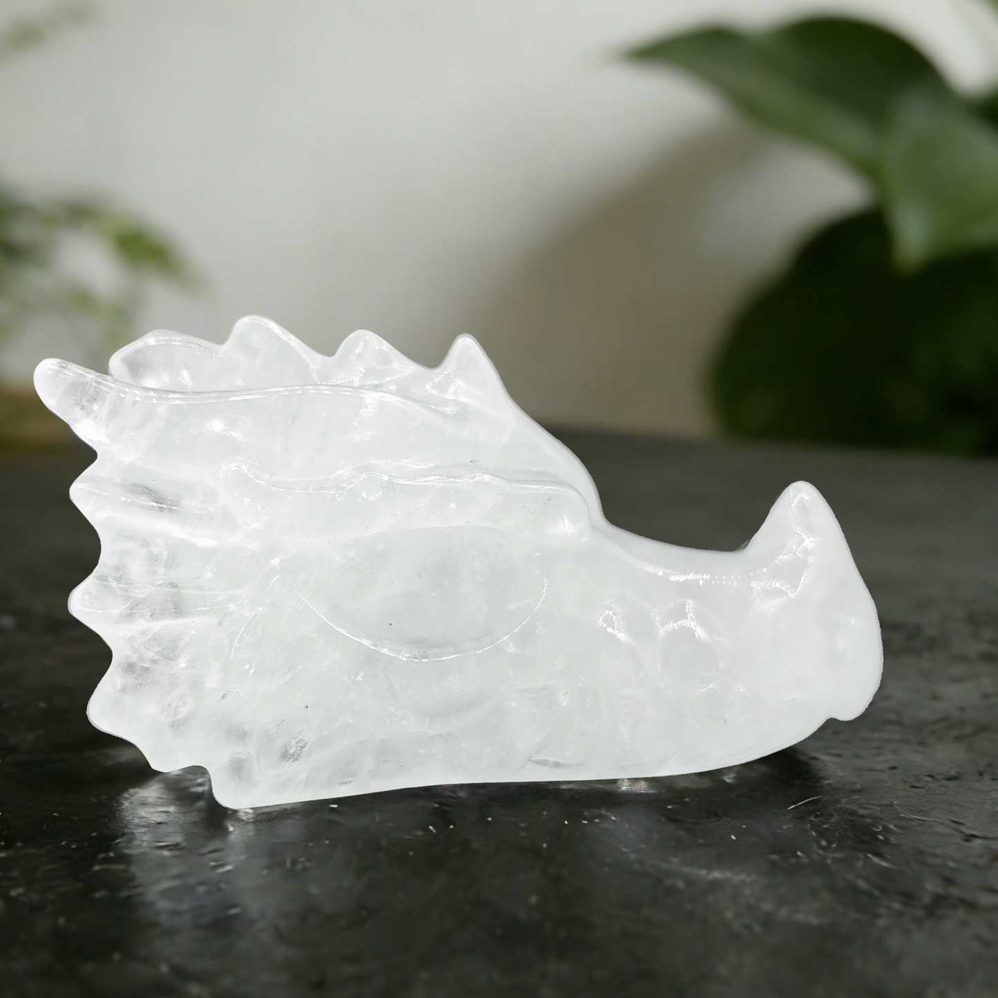 2 inch Angolan Quartz Chinese Dragon Skull - Natrual Angolan Quartz Carving
