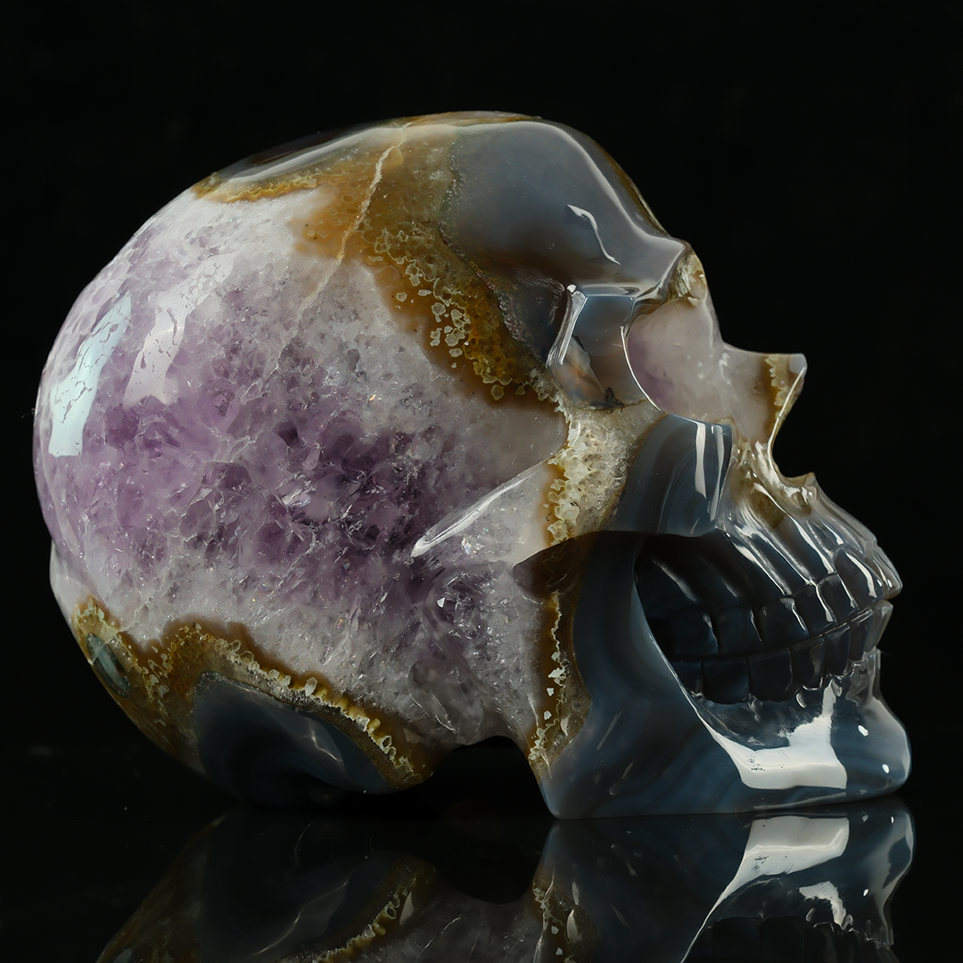 Amethyst Geode Skull - Hand Carved Natrual Crystal