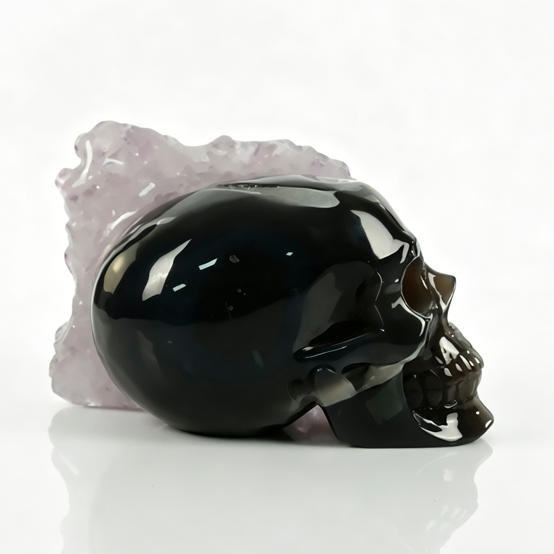 5 inch Amethyst Cluster Skull - Hand Carved Natural Crystal