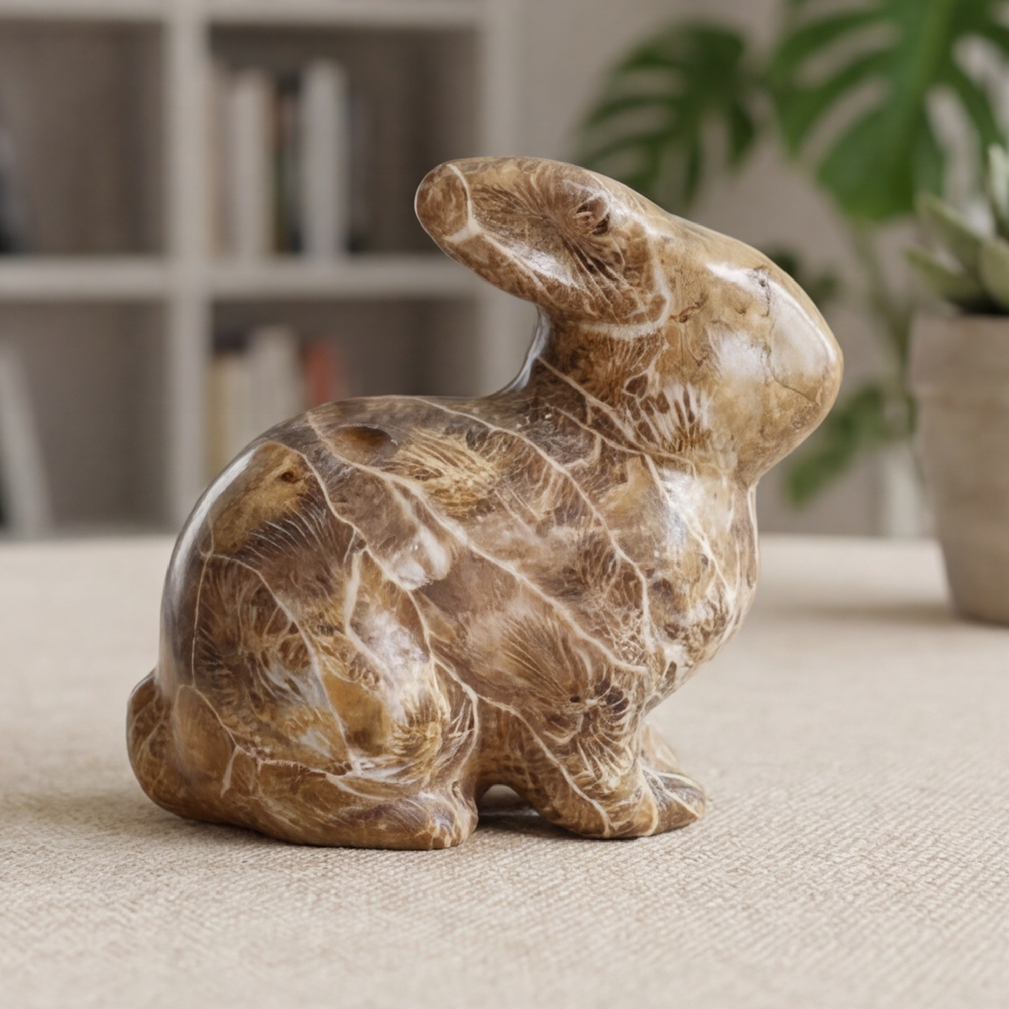 Coral Fossil Rabbit Carving – Hand Carved Natrual Stone
