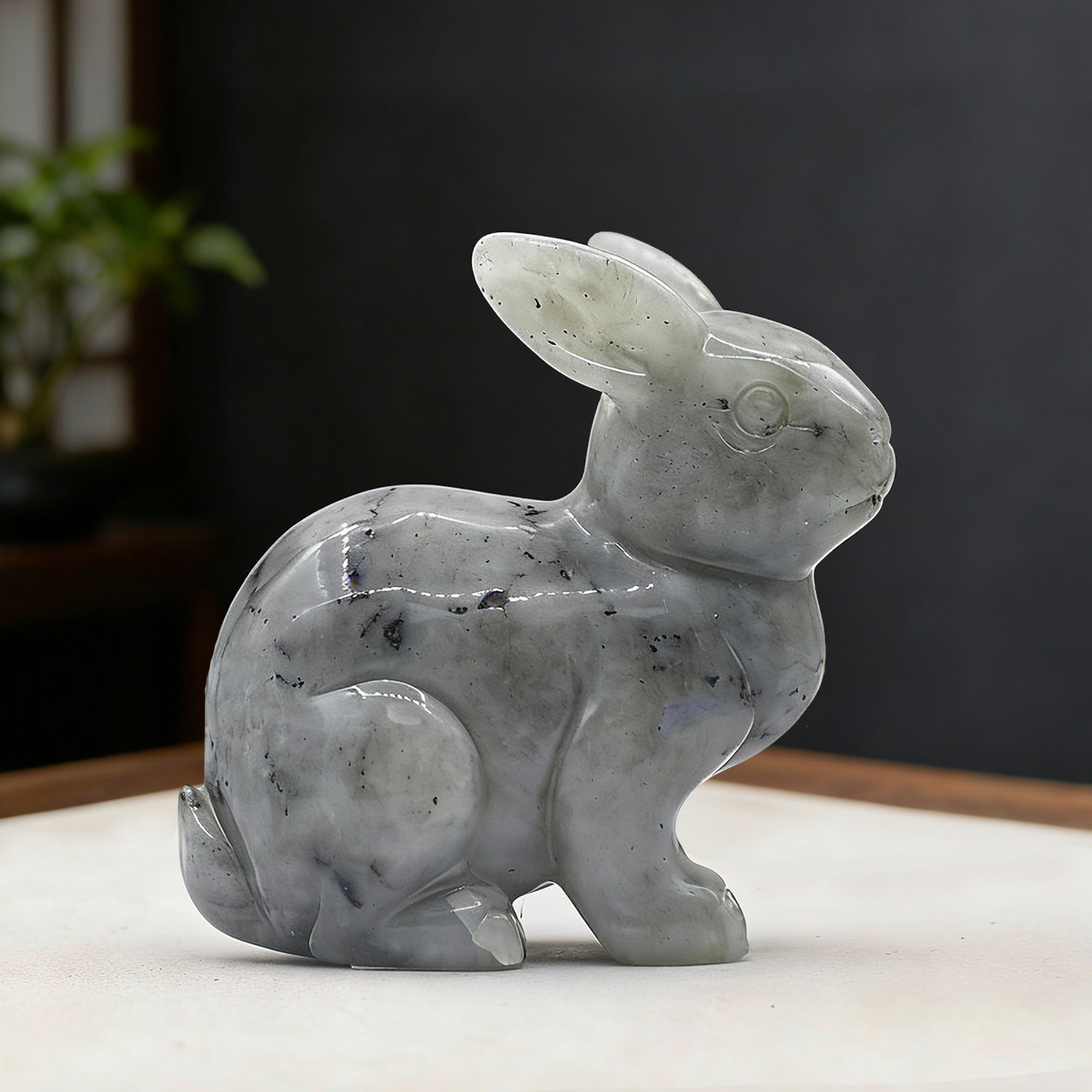 Labradorite Rabbit Carving- Hand Carved Natural Stone