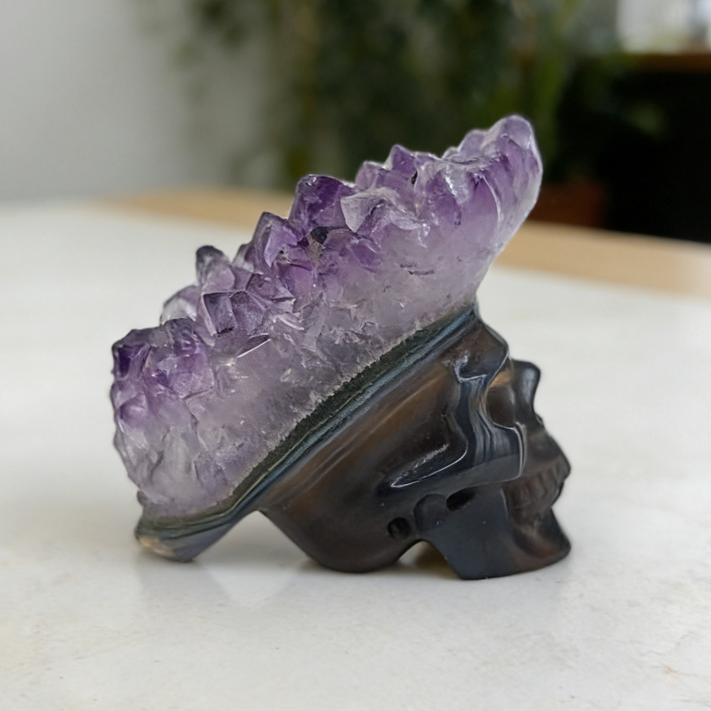 1.69 inch Amethyst Cluster Crown Crystal Skull - Hand Carved Natrual Crystal