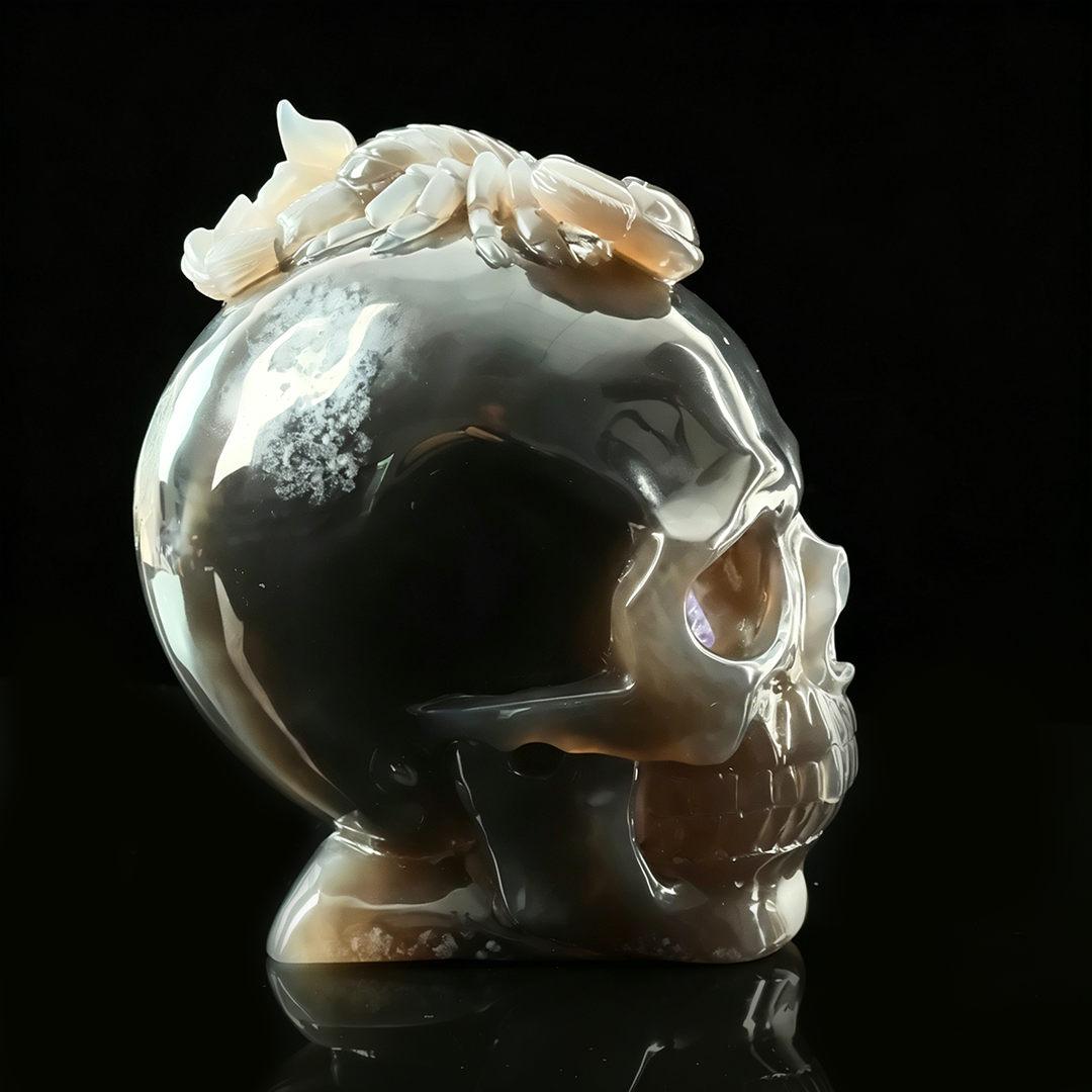Amethyst Geode Skull with Scorpion - Hand Carved Natrual Stone Sculpture