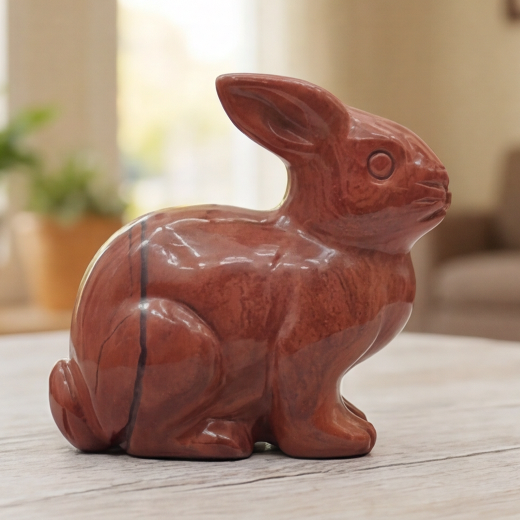Red Jesper Rabbit Carving – Hand Carved Natural Stone