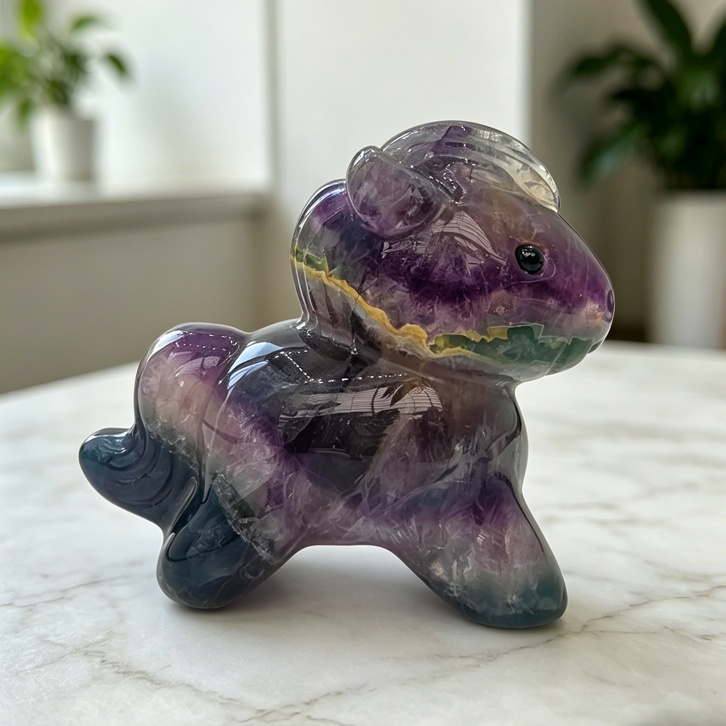 Fluorite Cartoon Pony Jade Carving - Hand Carved Natrual Jade