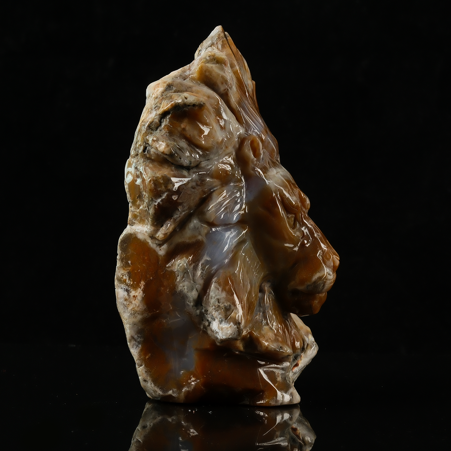 Yellow Chalcedony Lion Head Carving - Hand Carved Natural Stone