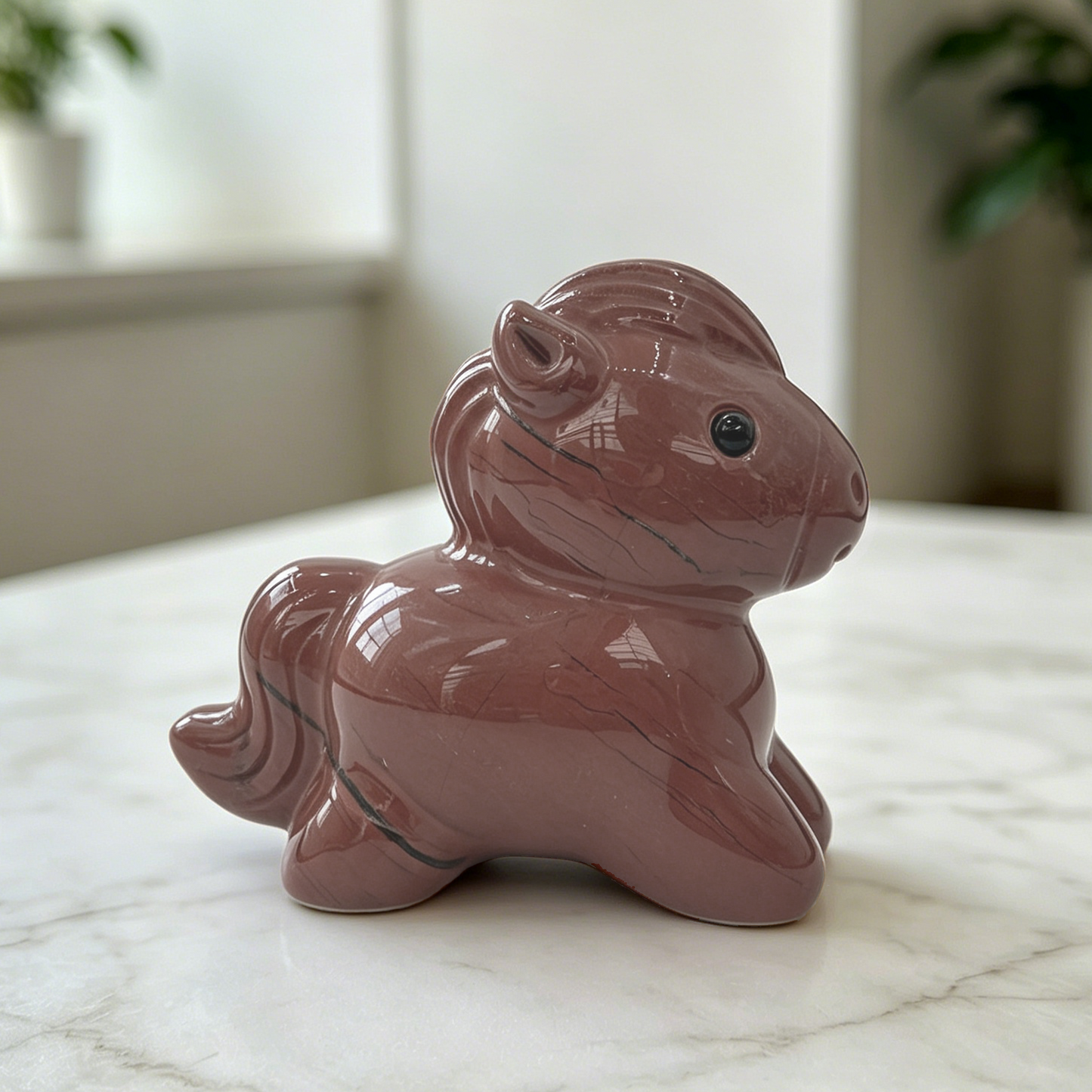 Red Jasper Cartoon Pony Carving - Hand Carved Natural Stone