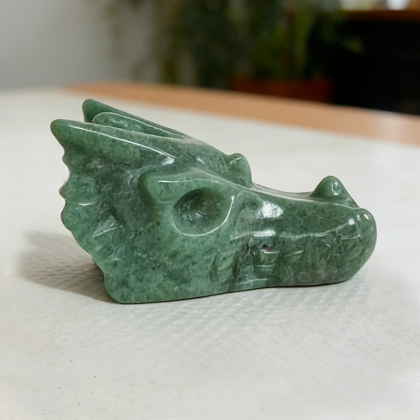 2 inch Green Aventurine Chinese Dragon Skull - Hand Carved Natrual Jade Sculpture